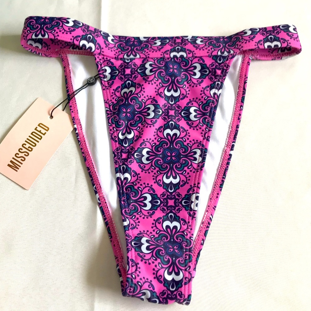 Missguided pink tile print high waist bikin bottom size 2
